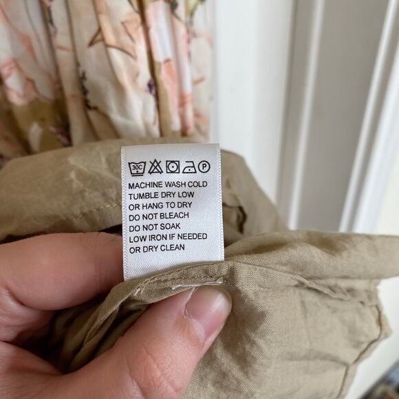 IVY CITY CO Tan Floral Mini Dress Ruffle Cottagecore Boho Fairy Size Large - Picture 6 of 7